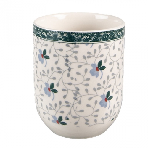 Gobelet en porcelaine fleurs et bordure verte Gobelet en porcelaine fleurs et bordure verte