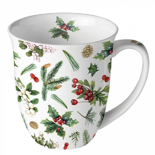Mug winter greenery white - ambiente