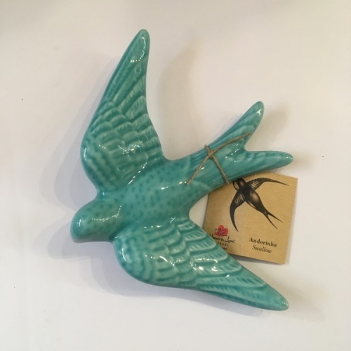Hirondelle en céramique turquoise