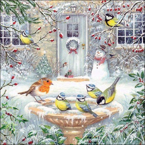 Serviettes en papier oiseaux joy bath - ambiente