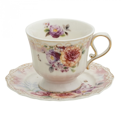 Tasse à thé bouquet de fleurs violet/blanc - clayre & eef