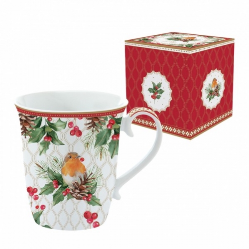 Mug robin christmas berries easy life