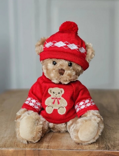 Ours en peluche avec bonnet et tenue rouge - La Galleria