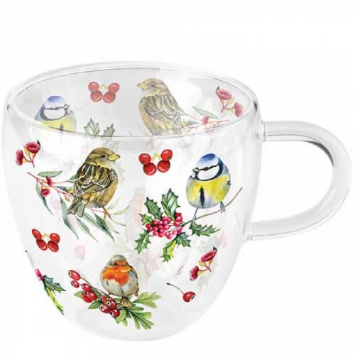 Tasse en verre double paroi birds in winter - ambiente