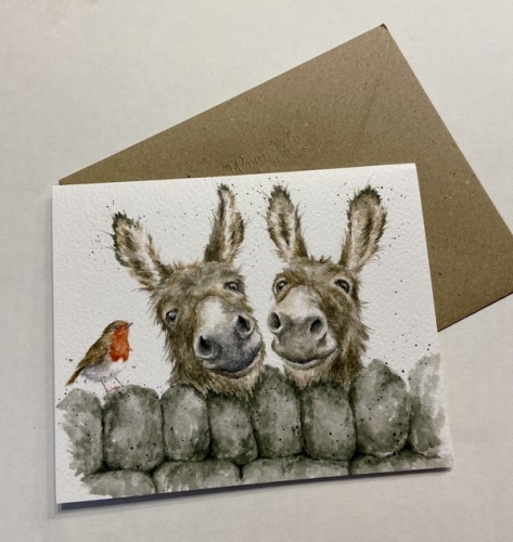 Carte double ânes et oiseau - wrendale