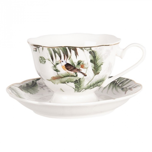 Tasse à thé feuilles et oiseau - clayre & eef