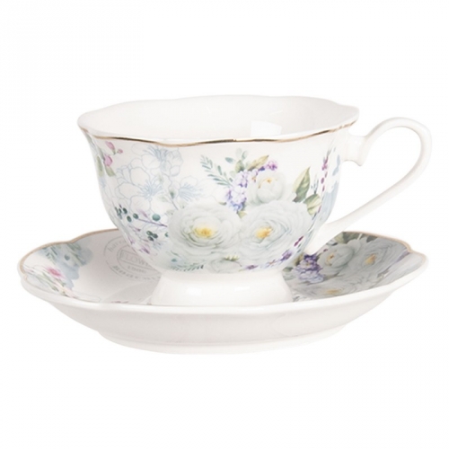 Tasse à thé vintage fleurs blanches et bleues - clayre & eef