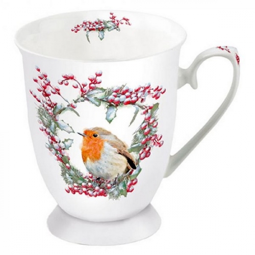 Mug sur pied robin in wreath - ambiente