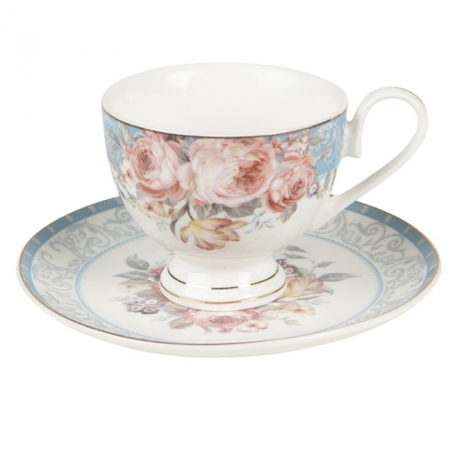 Tasse à thé ronde roses bleu