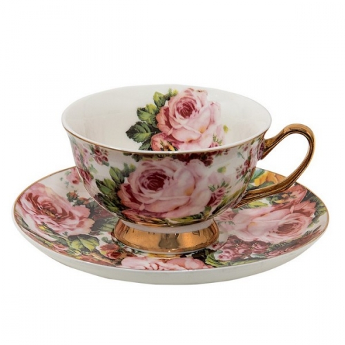 Tasse à thé roses et or