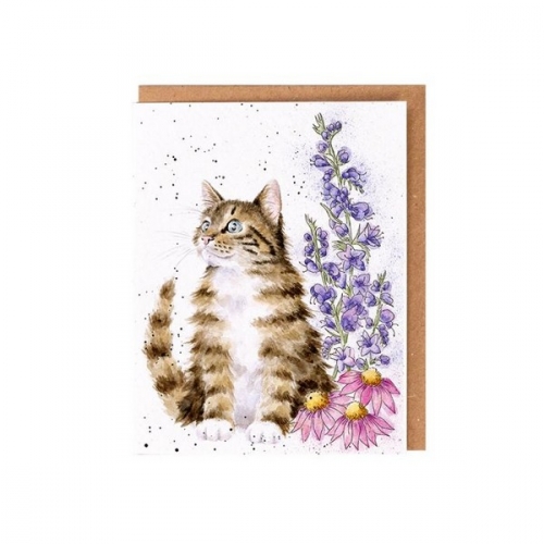 Petite carte chat whiskers and wild flowers - wrendale