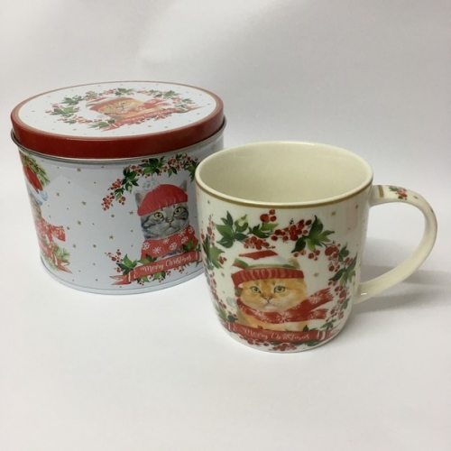 Mug christmas cat roux avec boite métal - easy life