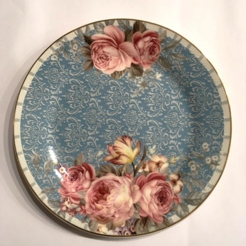 Assiette fleurs fond bleu - Clayre & Eef