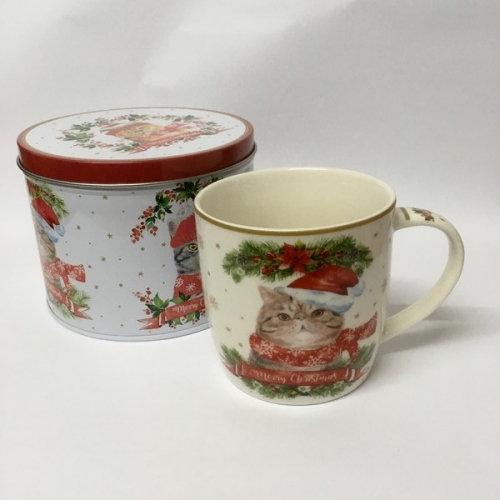 Mug christmas cat tigré avec boite métal - easy life