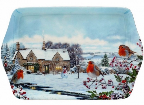 Petit plateau christmas robins - leonardo collection