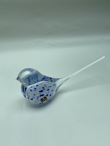 Grand oiseau en cristal blanc moucheté bleu