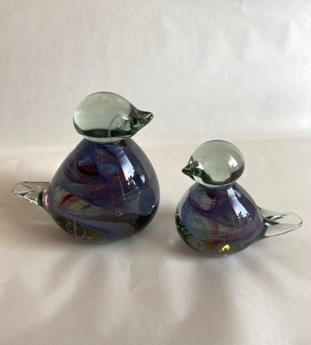 Couple oiseaux en verre signés Florea Silviu