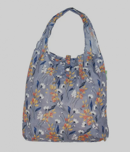 Sac shopping pliable grey flowers - éco chic