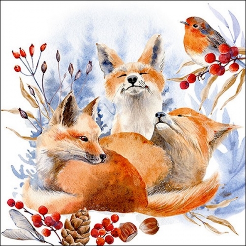 Serviettes en papier foxes and robin