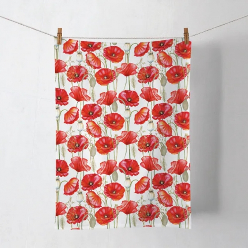 Torchon de cuisine poppy all over white - ambiente