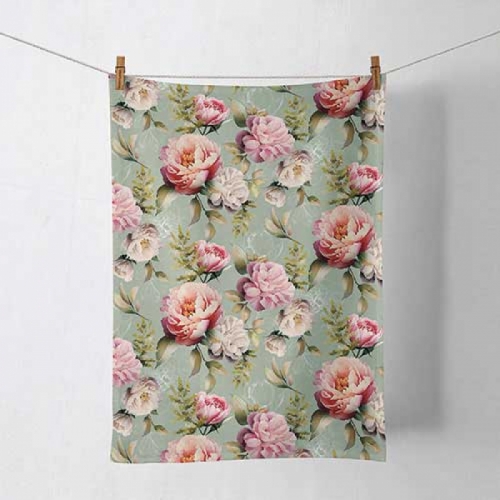 Torchon de cuisine peonies composition green - ambiente