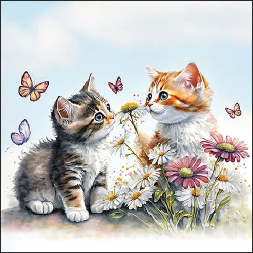 serviettes en papier kittens in flower - ambiente
