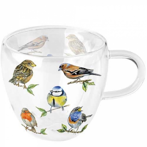 Tasse en verre double paroi bird species white - ambiente