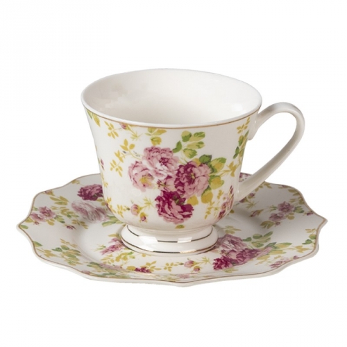 Tasse à thé rose feuillage - clayre & eef
