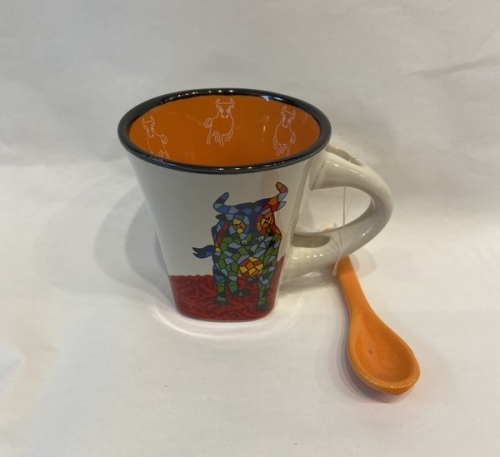 Tasse à café avec cuillère taureau orange - olé mosaic