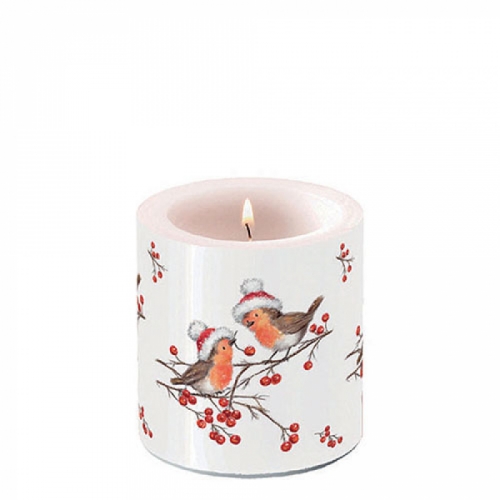 Petite bougie lampion christmas robins