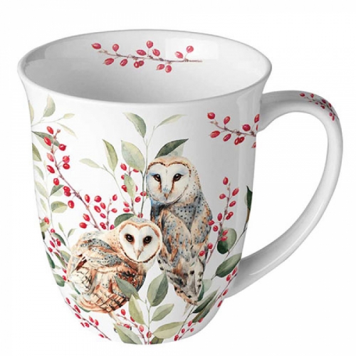 Mug barn owl couple white - ambiente