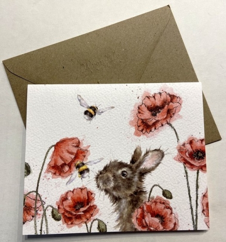 Carte double lapin et abeilles dans les fleurs - Hannah Dale