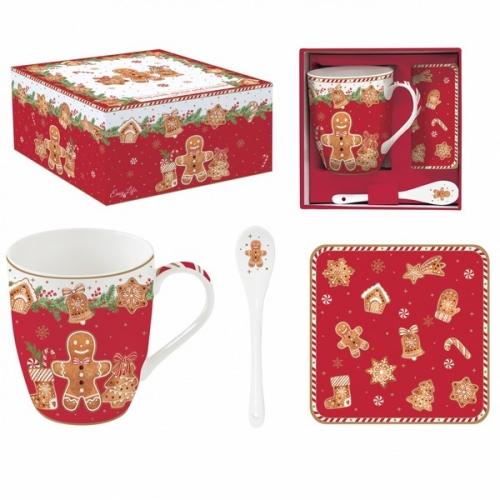 Coffret 1 mug + cuillère + dessous de verre fancy gingerbread -easy life