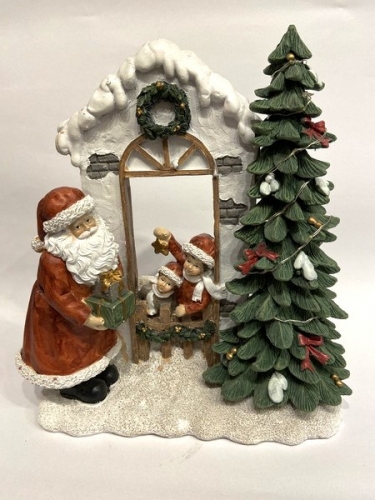 Décoration lumineuse de Noël fenêtre père Noël et enfants