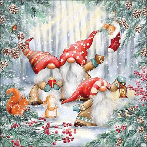 Serviettes papier gnomes snowy forest - ambiente