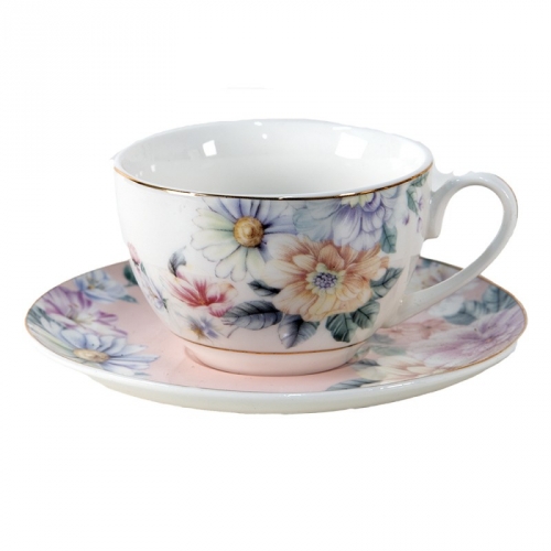 Tasse à thé fleurs blanc et rose - clayre & eef