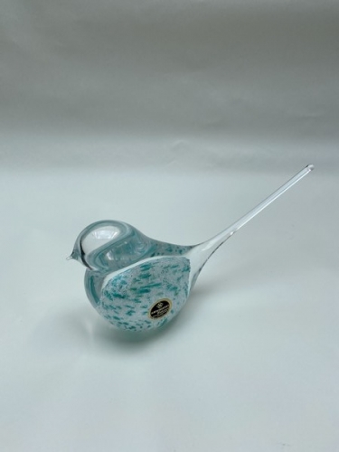 Grand oiseau en cristal blanc moucheté turquoise