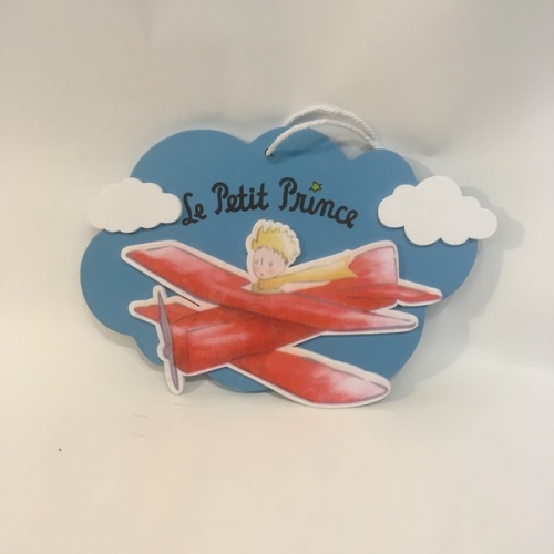 Panneau bois le petit prince avion nuage