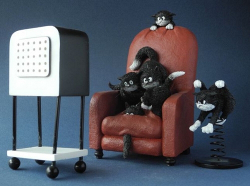 Chats devant la télé quelle horreur - Albert Dubout