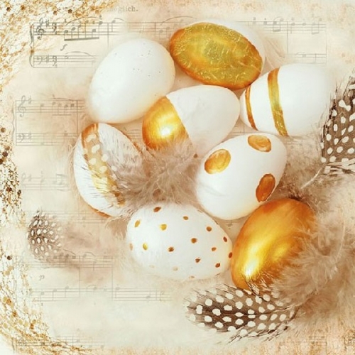 Serviettes en papier oeufs dorés Pâques - ambiente