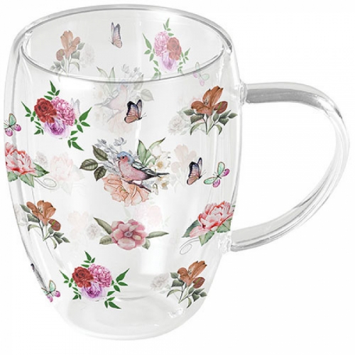Tasse en verre haute double paroi  roses Charlotte - ambiente