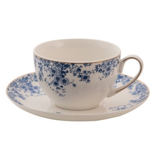 Tasse à thé fleurs bleues et or - Clayre & Eef