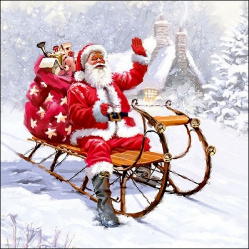 Serviettes en papier santa on sledge - ambiente