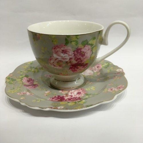 Tasse à thé roses fond gris - clayre & eef