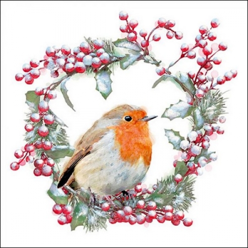 Serviettes en papier robin in wreath - ambiente