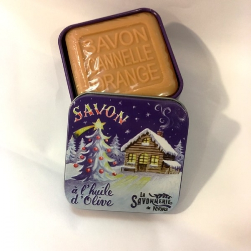 Boite à savon en métal chalet de Noël