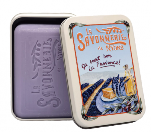 Boite avec savon lavande et champ de lavande - Nyons