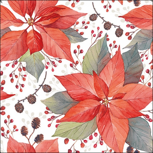 Serviettes en papier poinsettia and berries - ambiente