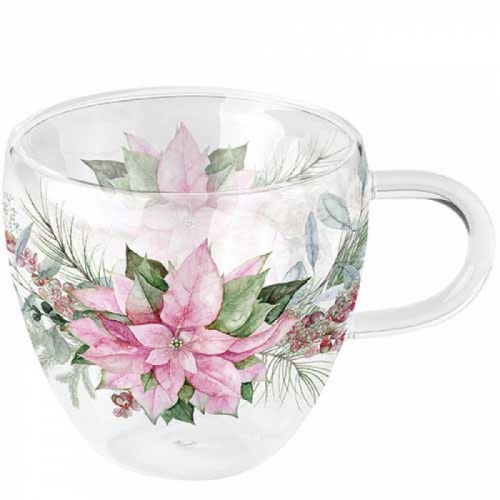 Tasse en verre double paroi pink poinsettia - ambiente