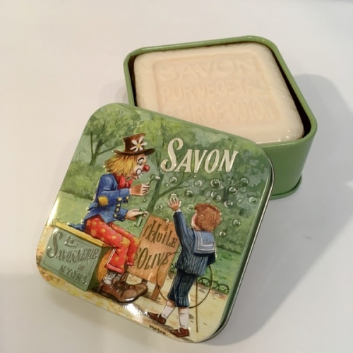 Boite à savon en métal clown